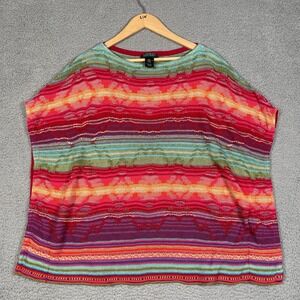 LRL Lauren Ralph Lauren Southwestern Poncho Sweater Womens L Multicolor Linen